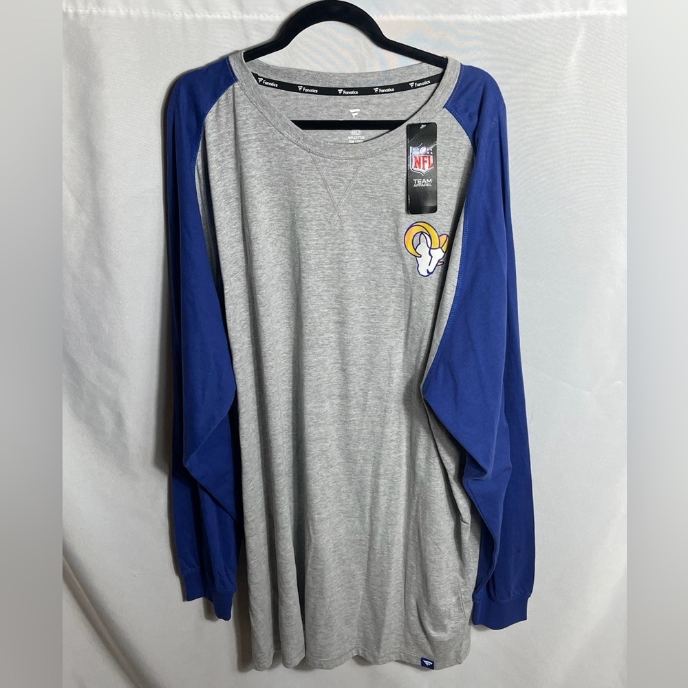 Fanatics NFL Los Angeles Rams Gray Blue Long Sleeve Raglan Shirt 4XLT Tall